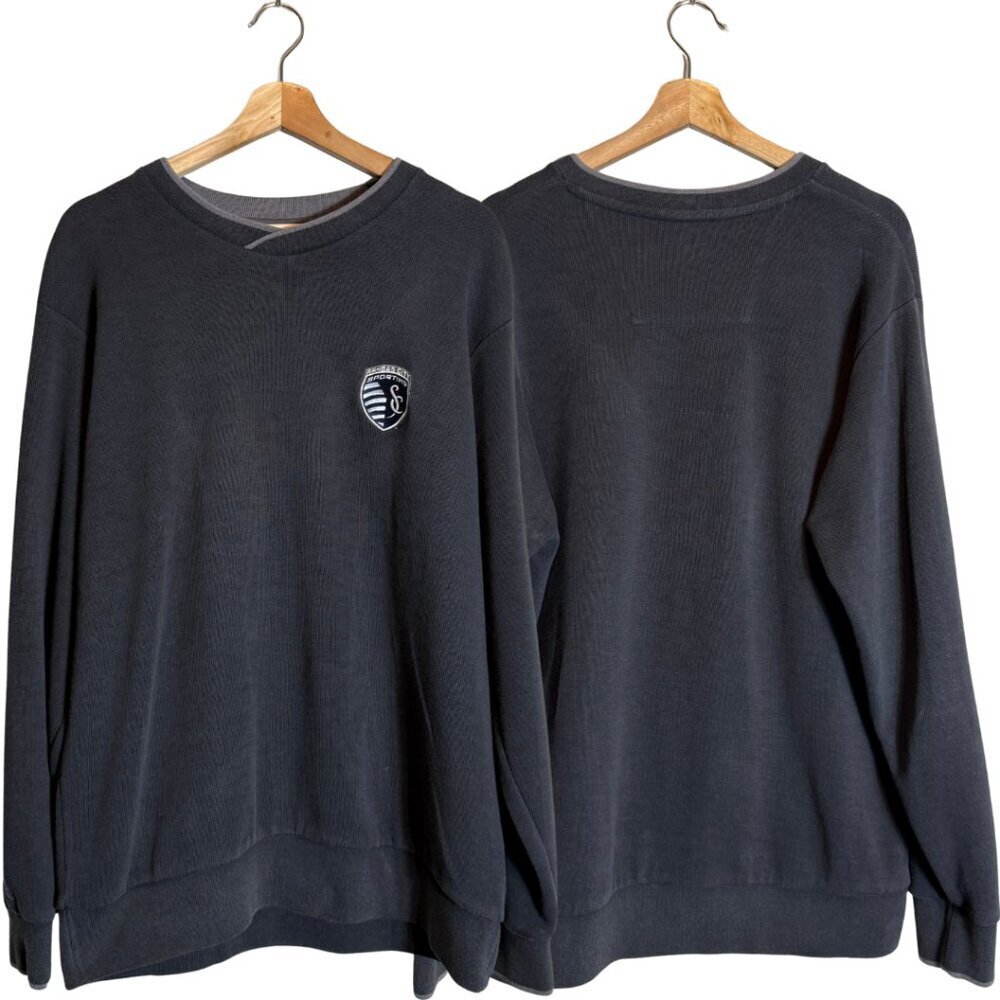 Sporting Kansas City V-Neck Sweatshirt Pullover Men's Large Gray MLS Soccer KC